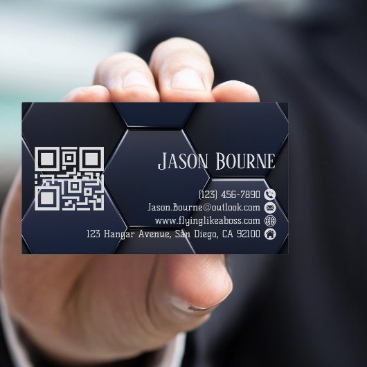 青モダン白、プロフェッショナルQRコード 名刺