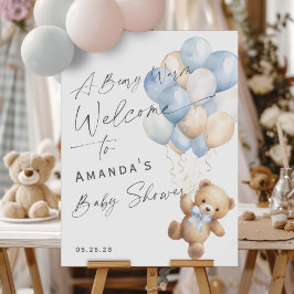 青モダン私たちは待つことができる男の子ウェルカムサイン ポスター