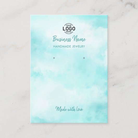 青モダン空クラウドイヤリング表示カード 名刺 (正面)