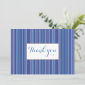 青モダン紫おストライプの礼ノートカード 招待状 (スタンド正面)