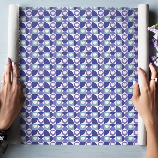 青モダン紫の幾何学的な愛のハートパターン ラッピングペーパー