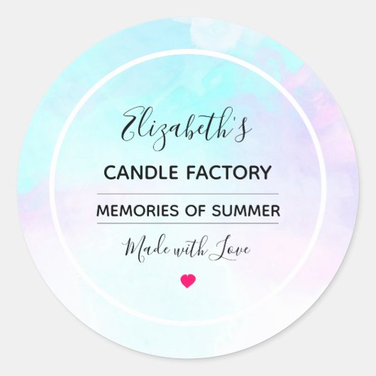 青モダン紫の水彩蝋燭ビジネス ラウンドシール (正面)