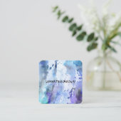 青モダン紫の水色抽象芸術 スクエア名刺 (スタンド正面)