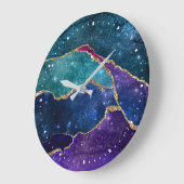 青モダン紫アクア金ゴールド瑪瑙ウォーターカラー ラージ壁時計 (傾斜)