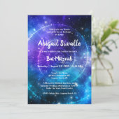 青モダン紫ウォーターカラー銀河系バルミツワー 招待状 (スタンド正面)