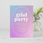 青モダン紫グラデーション卒業パーティー 招待状 (スタンド正面)
