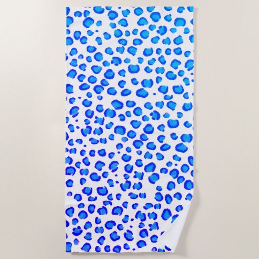 青モダン紫ヒョウアニマルプリント模様 ビーチタオル (正面)