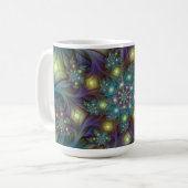 青モダン紫フラクタルパターン コーヒーマグカップ (正面左)