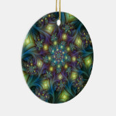 青モダン紫フラクタルパターン セラミックオーナメント (右)