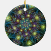 青モダン紫フラクタルパターン セラミックオーナメント (裏面)