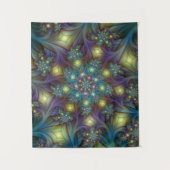 青モダン紫フラクタルパターン タペストリー (正面)