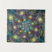 青モダン紫フラクタルパターン タペストリー (正面(横))