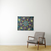 青モダン紫フラクタルパターン タペストリー (インサイチュ(横))