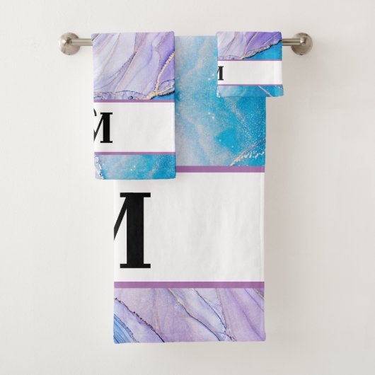 青モダン紫マルブリアルコールインクモノグラム バスタオルセット (インサイチュ)