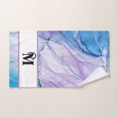 青モダン紫マルブリアルコールインクモノグラム バスタオルセット (ハンドタオル)