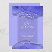 青モダン紫ラベ結婚ンダ 招待状 (正面/裏面)