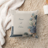 青モダン紫陽花ボタニカルジオメトリック結婚ス クッション (ブランケット)