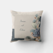 青モダン紫陽花ボタニカルジオメトリック結婚ス クッション (裏面)