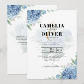 青モダン紫陽花結婚式招待状QRコード 招待状 (正面/裏面)