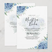 青モダン紫陽花結婚式招待状QRコード 招待状 (正面/裏面)