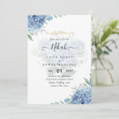 青モダン紫陽花結婚式招待状QRコード 招待状 (スタンド正面)