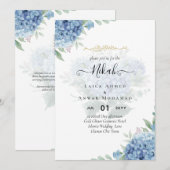 青モダン紫陽花結婚式招待状QRコード 招待状 (正面/裏面)