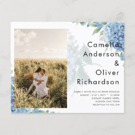 青モダン紫陽花PHOTO結婚式招待状 チラシ