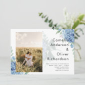 青モダン紫陽花PHOTO結婚式招待状 招待状 (スタンド正面)