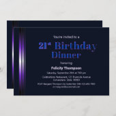 青モダン紫21歳の誕生日ディナー 招待状 (正面/裏面)