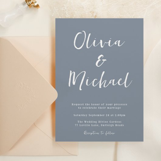 青モダン結婚色 招待状