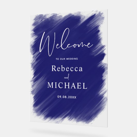 青モダン絵を描モノグ結婚ラム歓迎 アクリルサイン (傾斜)