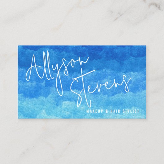 青モダン絵を描美しいメイクアップヘアロゴqr 名刺 (正面)