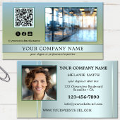 青モダン緑のオフィス写真 名刺