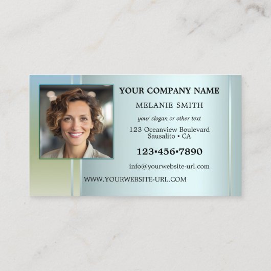 青モダン緑のオフィス写真 名刺 (裏面)