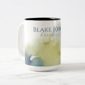 青モダン緑の水彩タイポグラフィ ツートーンマグカップ (正面左)