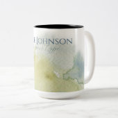 青モダン緑の水彩タイポグラフィ ツートーンマグカップ (正面右)