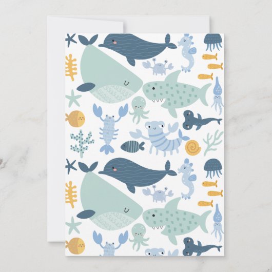 青モダン緑の海の男の子の下の最初の誕生日 招待状 (裏面)