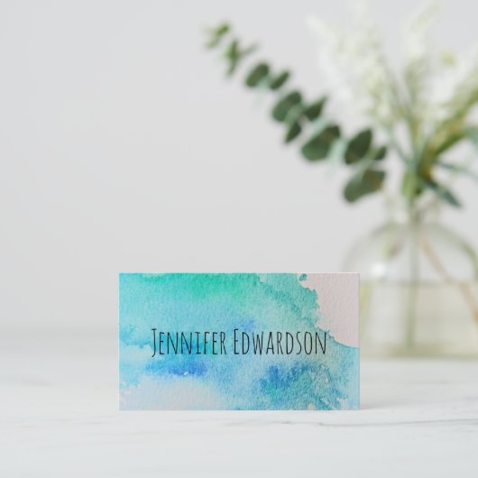 青モダン緑ティール（緑がかった色）水彩プロフェッショナル 名刺 (スタンド正面)