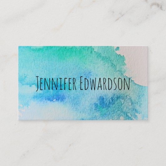 青モダン緑ティール（緑がかった色）水彩プロフェッショナル 名刺 (正面)