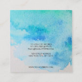 青モダン緑ティール(緑がかった色)水彩(ばちゃばちゃ)跳ねる スクエア名刺 (裏面)