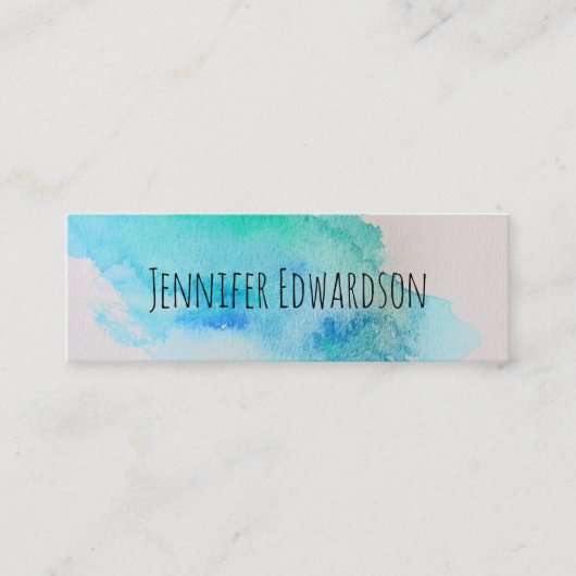 青モダン緑ティール（緑がかった色）水色（ばちゃばちゃ）跳ねるミニバ スキニー名刺 (正面)