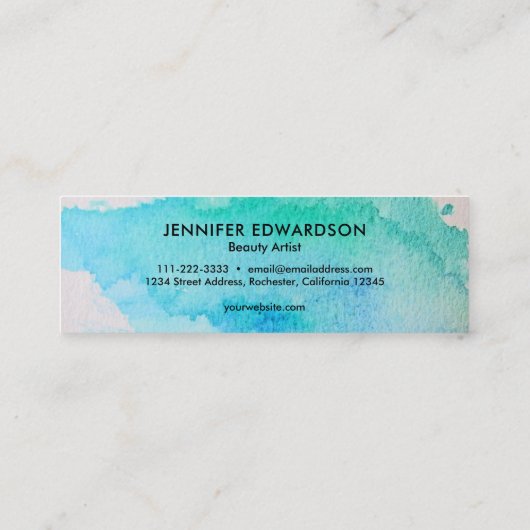 青モダン緑ティール（緑がかった色）水色（ばちゃばちゃ）跳ねるミニバ スキニー名刺 (裏面)