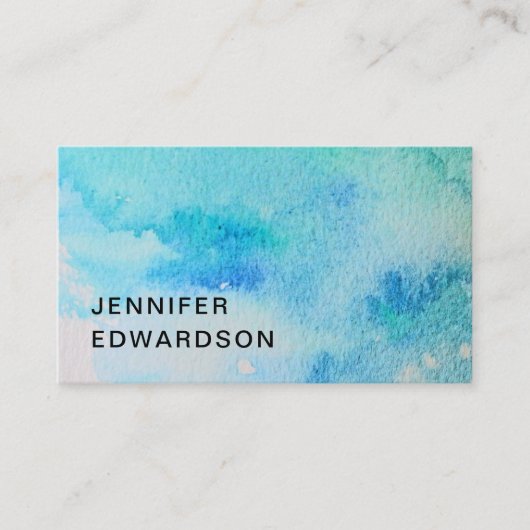 青モダン緑ティール（緑がかった色）水色（ばちゃばちゃ）跳ねる 名刺 (正面)