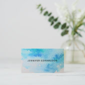 青モダン緑ティール(緑がかった色)水色(ばちゃばちゃ)跳ねる 名刺 (スタンド正面)