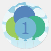 青モダン緑バルーン男の赤ちゃん第1誕生日 ラウンドシール (正面)