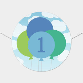 青モダン緑バルーン男の赤ちゃん第1誕生日 ラウンドシール