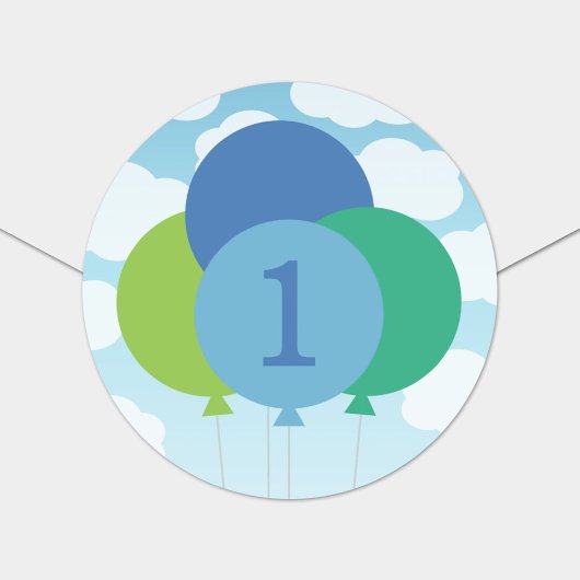 青モダン緑バルーン男の赤ちゃん第1誕生日 ラウンドシール