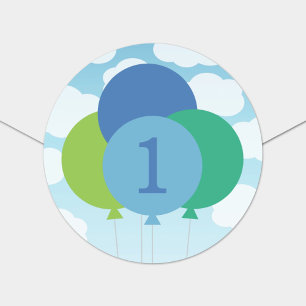 青モダン緑バルーン男の赤ちゃん1誕生日 ラウンドシール