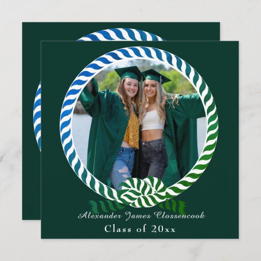 青モダン緑1写真卒業 案内状 (正面/裏面)