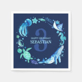 青モダン航海の水色の海動物 スタンダードカクテルナプキン (正面)